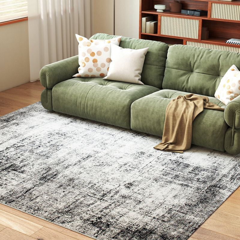 Tapis lavable moderne abstrait pour salon, gris, Rectangulaire 8 pi x 10 pi