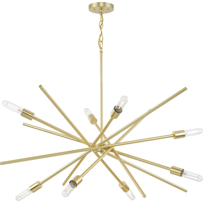 Lustre à huit lumières 42 po, Laiton satiné