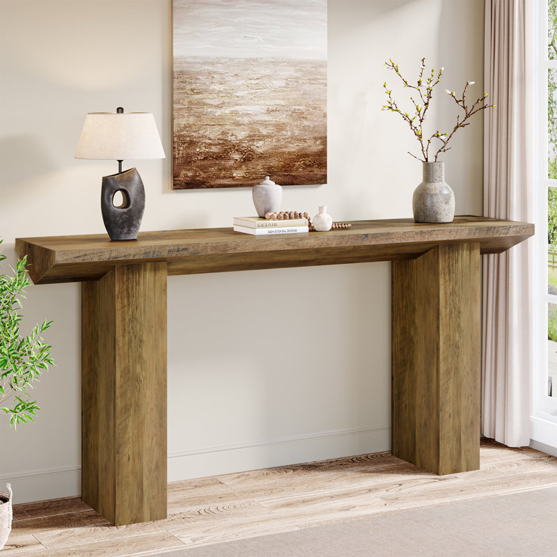 Ebern Designs 63-inch Long Console Table, Farmhouse Wooden Narrow Sofa ...