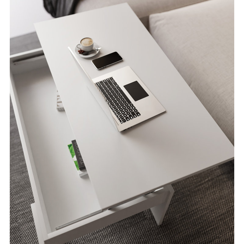 Helenmae Height-Adjustable Coffee Table with Storage, White