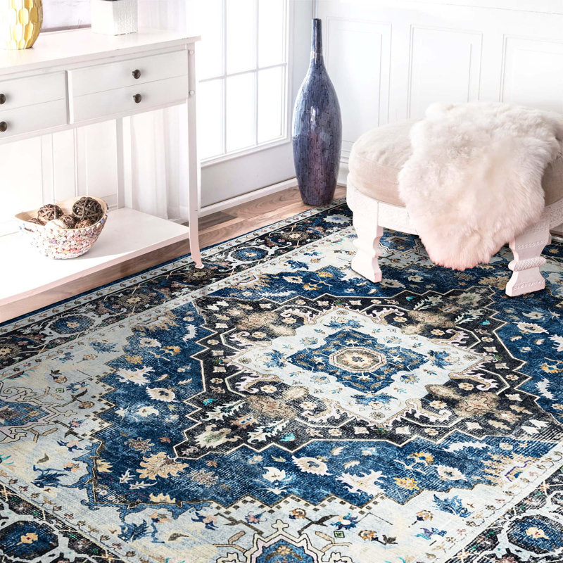 Tapis perlé rectangulaire vieilli à motif rétro, Rectangle 4pi x 6 pi