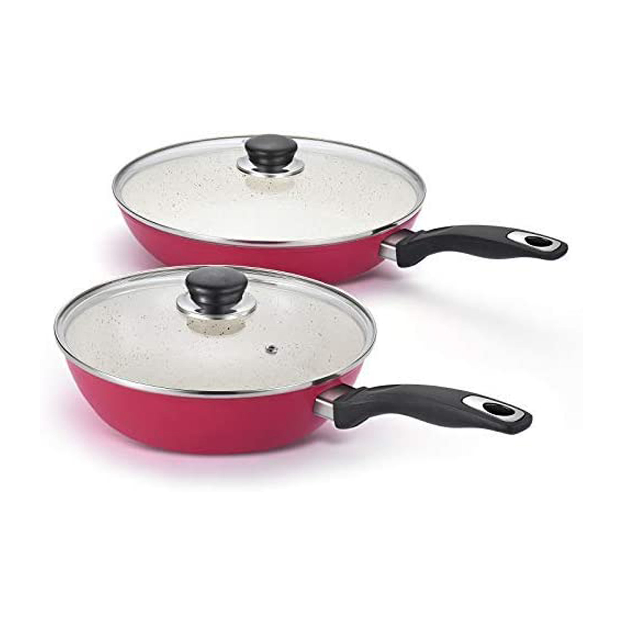 KOCH SYSTEME CS 10+11 Pink Nonstick Pan Set with Lids, Aluminum Frying  Pan Sets with Ceramic White Coating, 100% APEO & PFOA Free, Cookware Sets