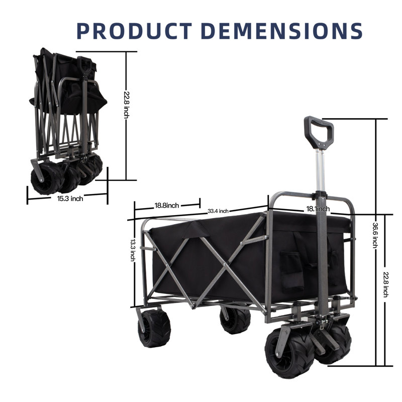 Chariot de plage portatif pour enfants, Noir