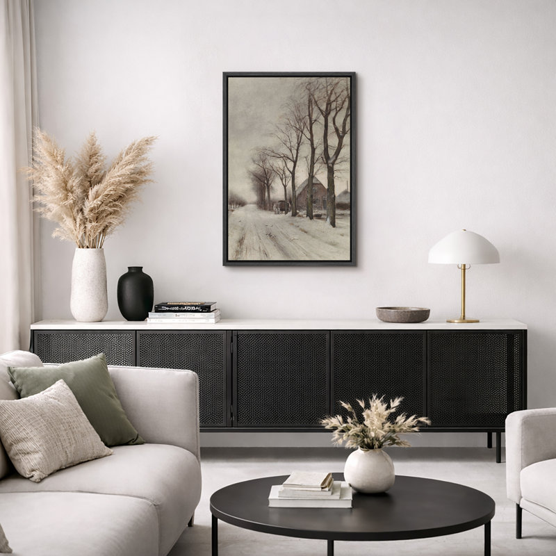 Illustration de paysage de route de campagne d'hiver, photos de chambre de ferme rustique d'hiver, impression sur toile encadrée