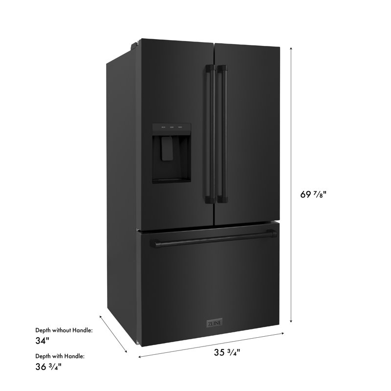 Zline 36 In. 28.9 Cu. Ft. Standard-depth French Door External Water Dispenser Refrigerator With Dual Ice Maker In Fingerprint Resistant Stainless Steel