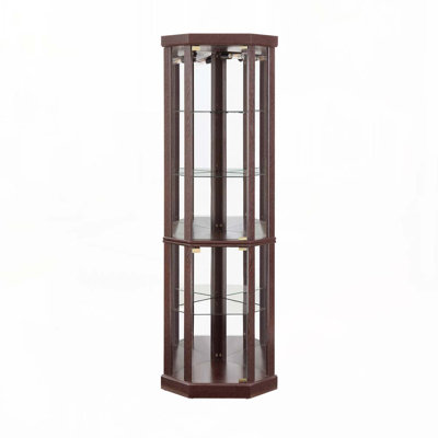 Corner Lighted Curio Cabinet Corner Glass Cabinet Lighted Curio Cabinet Corner Display Case for Living Room, Curio Cabinet, Antique collection, Wine,Bar Glass Storage Light Included,Dark Cherry