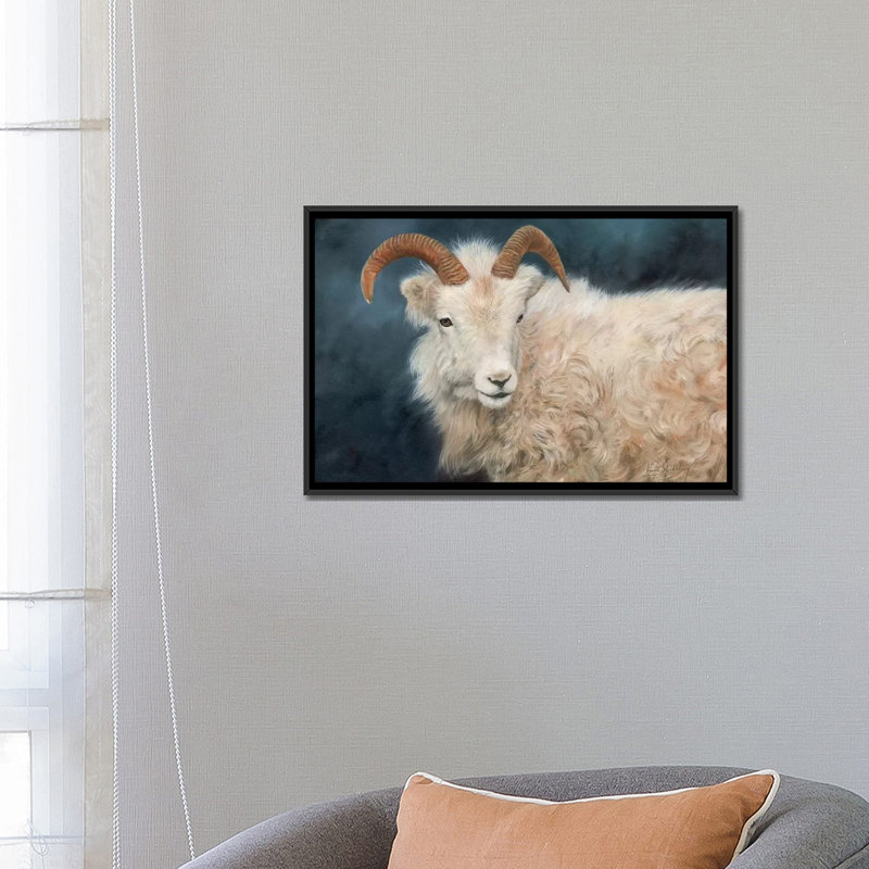 « mountain chèvre i », impression sur toile, H 18 po x l 26 po x P 1,5 po, Toile avec cadre noir, Pas de tapis