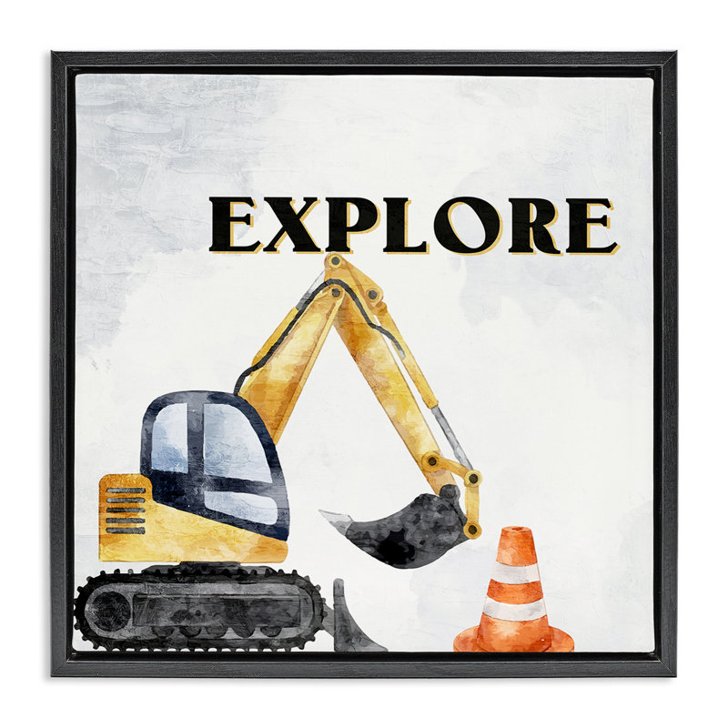  «Explore Construction Construction Canvas» par Kim Allen, H 25 po x l 25 po, Cadre flottant noir de jais