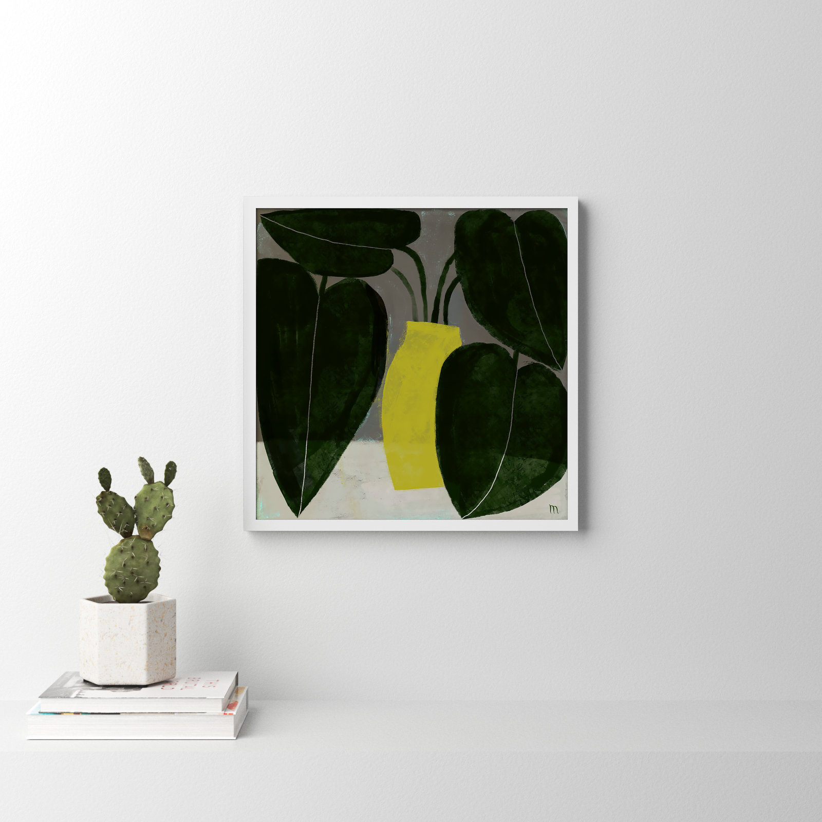 Plant "Plant No. 7" Painting, 24" H x 24" W x 1.25" D, White