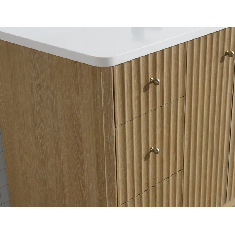 Washed Oak Single Bathroom Vanity with Quartz Top