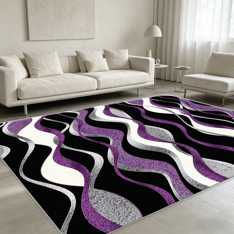 Purple Black Wavy Stripe carpet-easy to clean, machine-washable, soft and comfortable; suitable for door mats, kitchens, living rooms, bedrooms, corridors, and laundry areas. Easy to clean, durable carpet for home decoration.