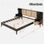 Structure de lit en bois avec 2 tables de chevet et 2 lampes, rotin et combinaison de bois-772525121