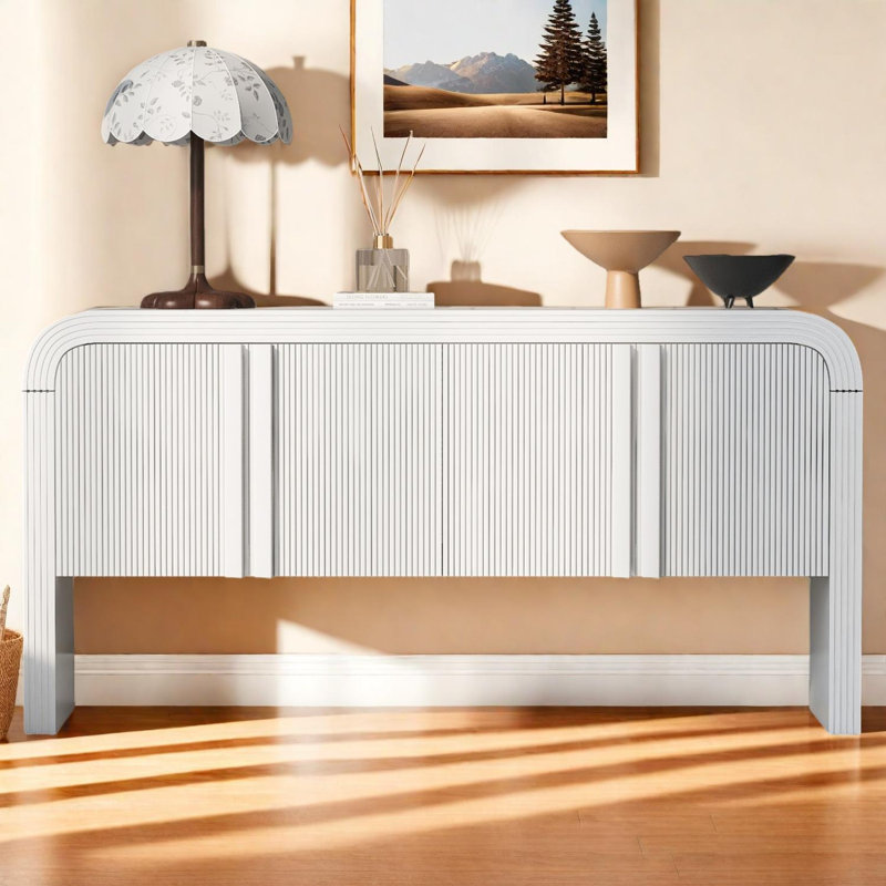 62.2-Inch Wave-Pattern Console Table with Adjustable Shelf and Curved Design, White