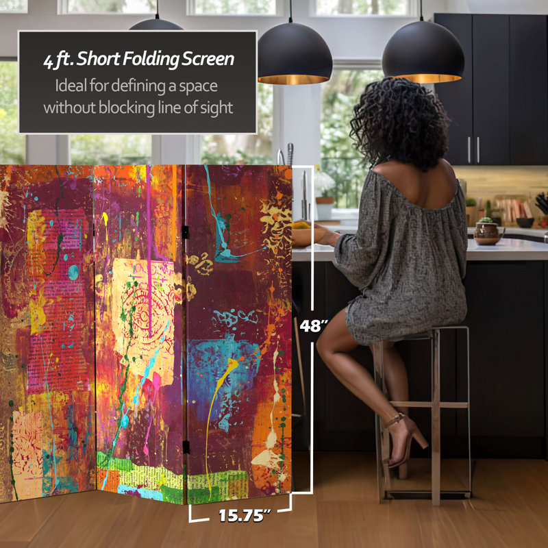 71" x 47.25" India Canvas 3 Panel Room Divider, 4 ft. High