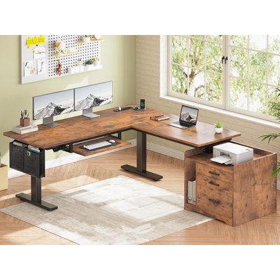 Bureau debout électrique en L avec bureau à hauteur réglable