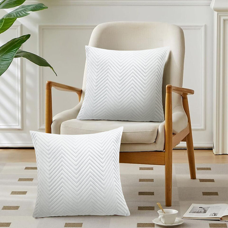 Embossed Velvet Cushion Cover (Pack of 2), White