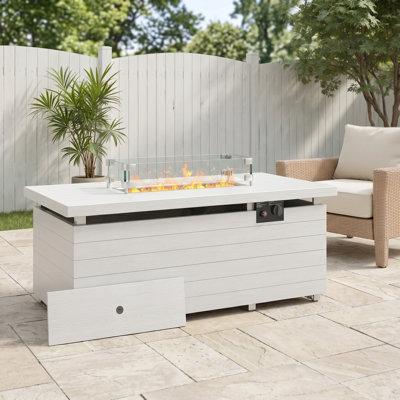 Table de foyer extérieur au propane en métal, 130 cm H x 53 cm L, cristaux
