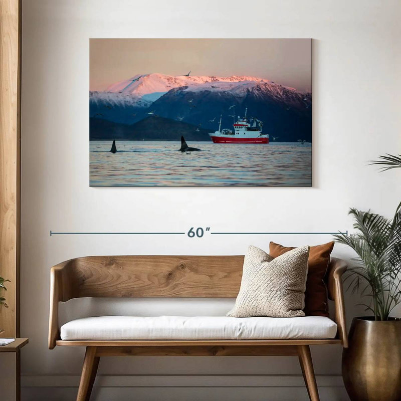 Mehar Fjord Boat And Killer Whales, 30" H x 45" W