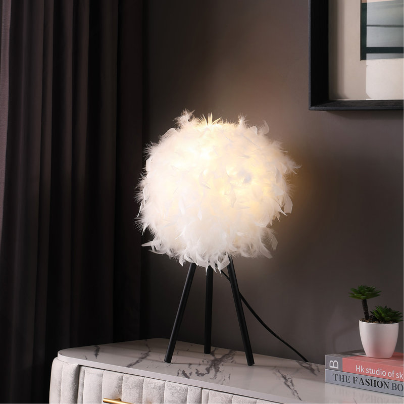Lampe de table moderne en métal avec abat-jour 20,5 po, Noir, Blanc