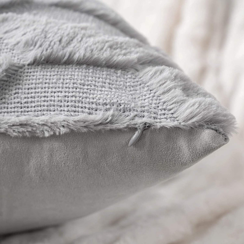 Ensemble de 2 coussins décoratifs en fausse fourrure, gris