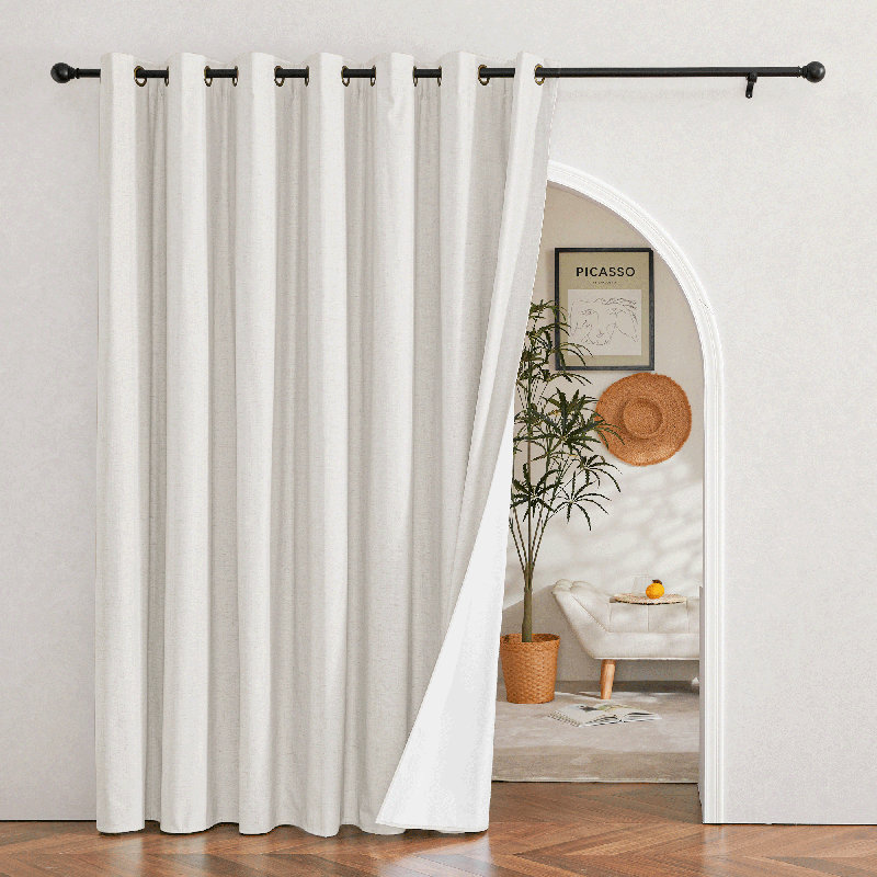 100% Blackout Curtain for Sliding Glass Door, Sliding Door Curtain with Linen Look, Completely Blackout Thermal Insulated Drape for Patio, Living Room, 1 Panel
