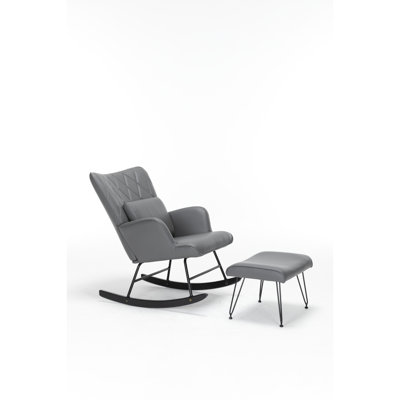 Nursery Rocking Chair With Lumbar Pillow And Durability - Grey Heavy Duty In Grey, To Damage