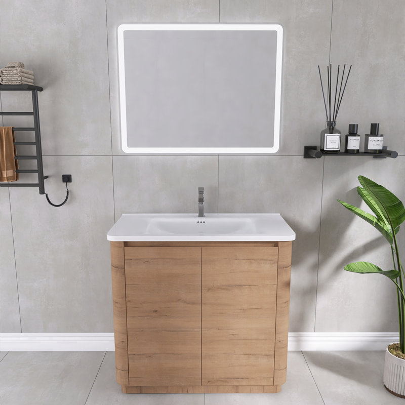 Ensemble de meuble-lavabo simple 36 po avec comptoir en céramique Addisin, Imitation chêne, 36"