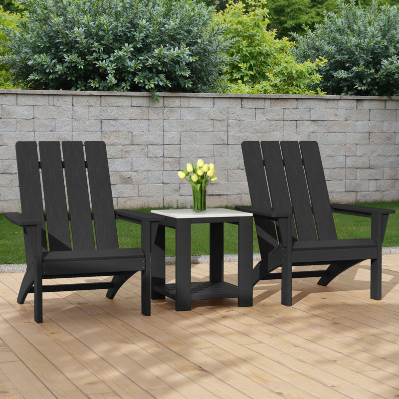 Chaise Adirondack en PEHD toutes saisons 3 pièces avec table d'appoint Danese, Noir