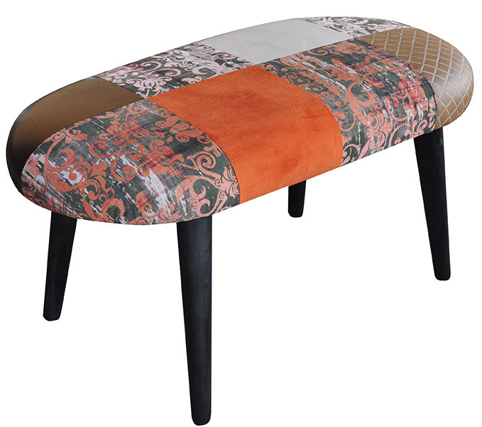 Patchwork Polyester Blend Upholstered Bench, Turquoise Mix