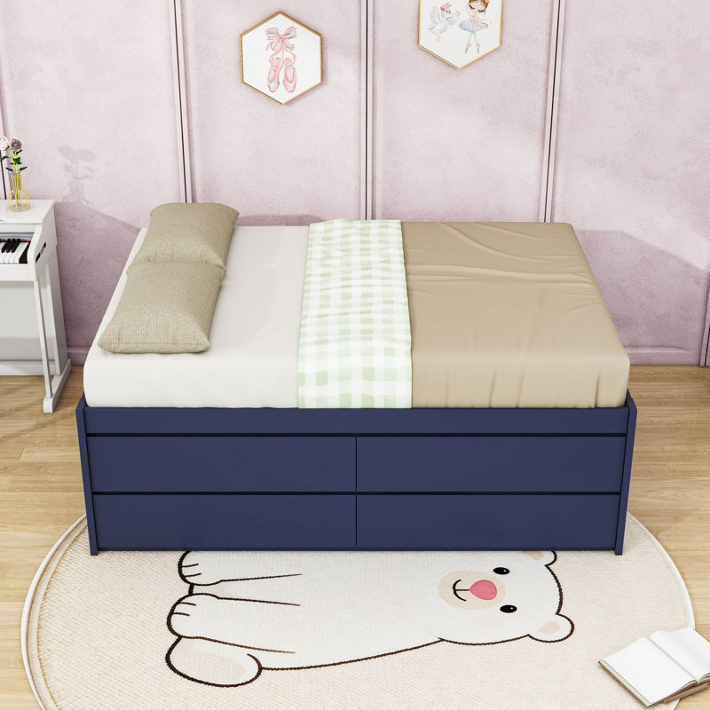 Lit plateforme avec tiroirs de rangement, Full, Navy Blue