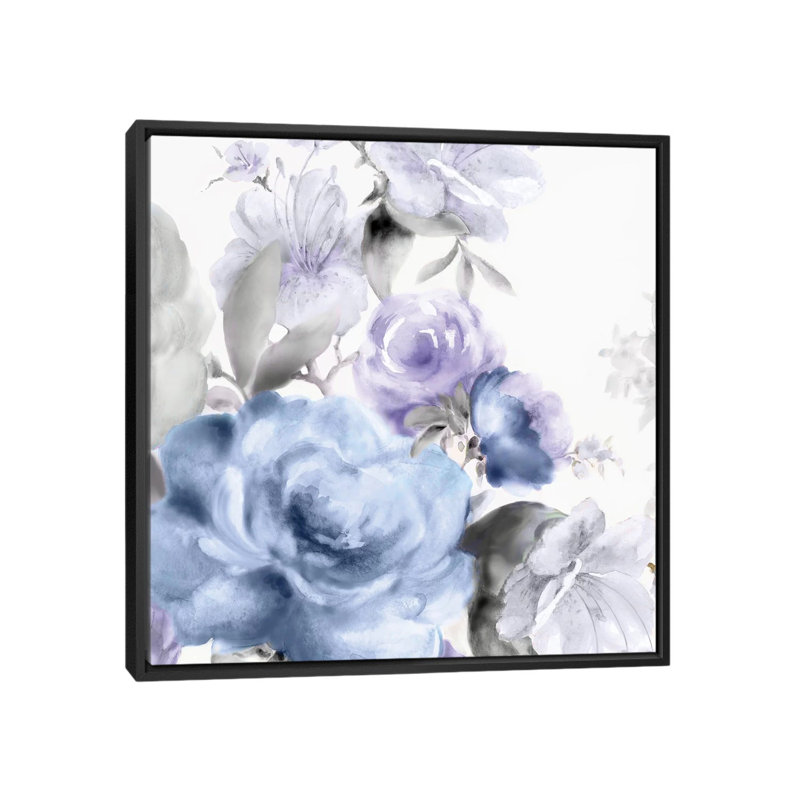 «Floral I», impression sur toile, H 18 po x l 18 po x P 1,5 po, Toile avec cadre noir, Pas de tapis