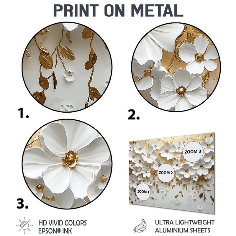 Widlflowers Golden Creamy Blossoms In The Spring V - Art mural en métal fleurs sauvages, H 24 po x l 32 po