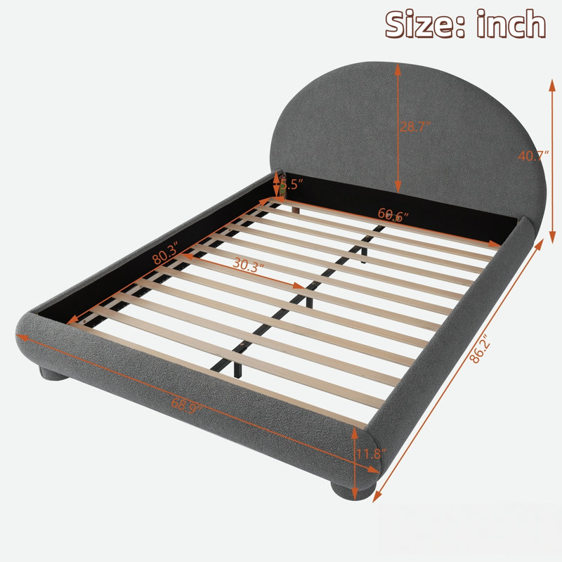 Lit plateforme Boucle, Grand lit, Gris