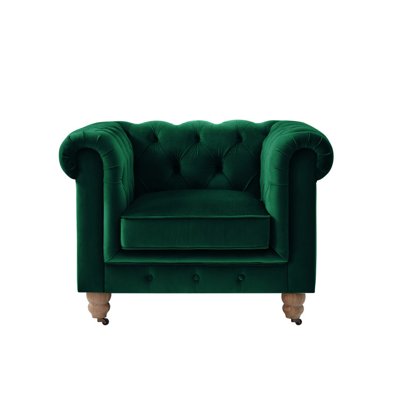 Fauteuil club Chesterfield Shabby Elegance Elina, Velours vert forêt