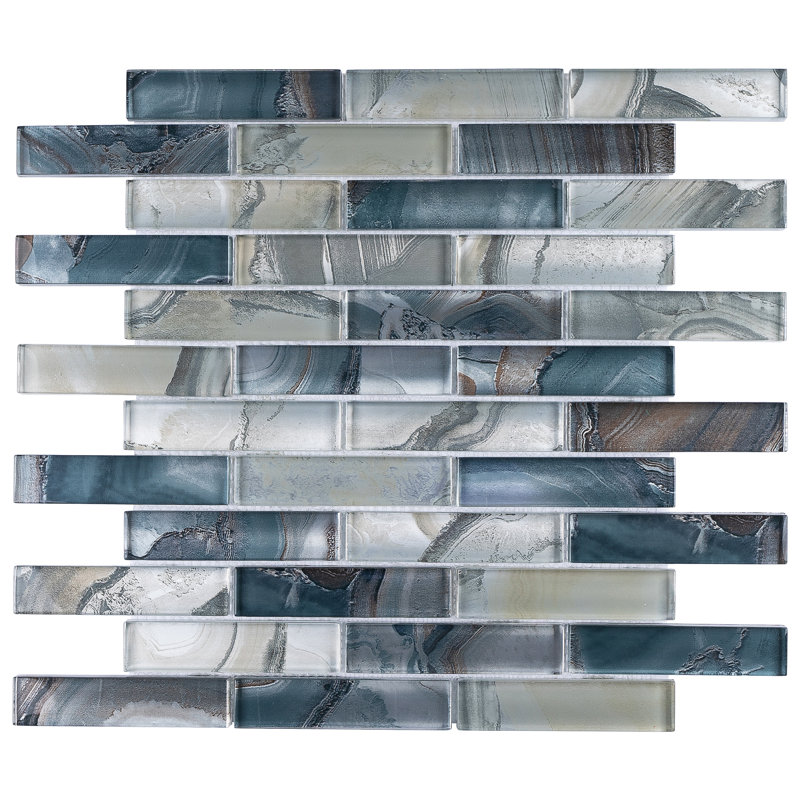 Ocean 11.82 in. x 11.82 in. Brick Joint Glossy Glass Mosaic Tile, Aegean Blue