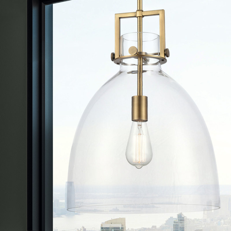 Adae 1 Light Stem Hung Pendant, Brushed Brass, 15" H x 14" W x 14" D