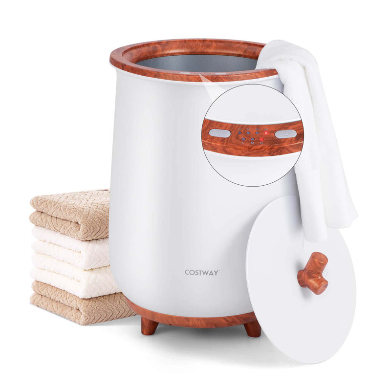 Bucket Towel Warmer, White/Brown