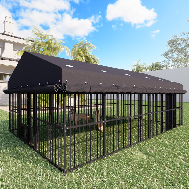 10'X15' Extra Large Outdoor Dog Kennel With Waterproof UV-Resistant Roof, Rotating Door, Secure Lock, Outside Heavy Duty Metal Dog Enclosure Cage