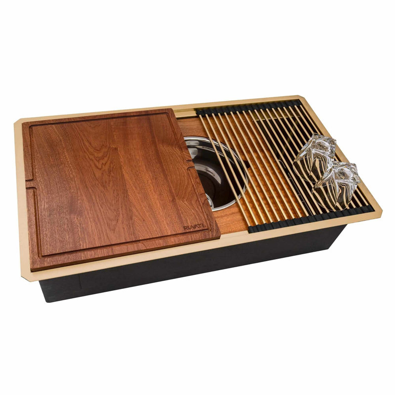 Ruvati 20 x 14 inch Semi-Recessed Drop-in Topmount Rectangular Bathroom Sink, Matte Gold