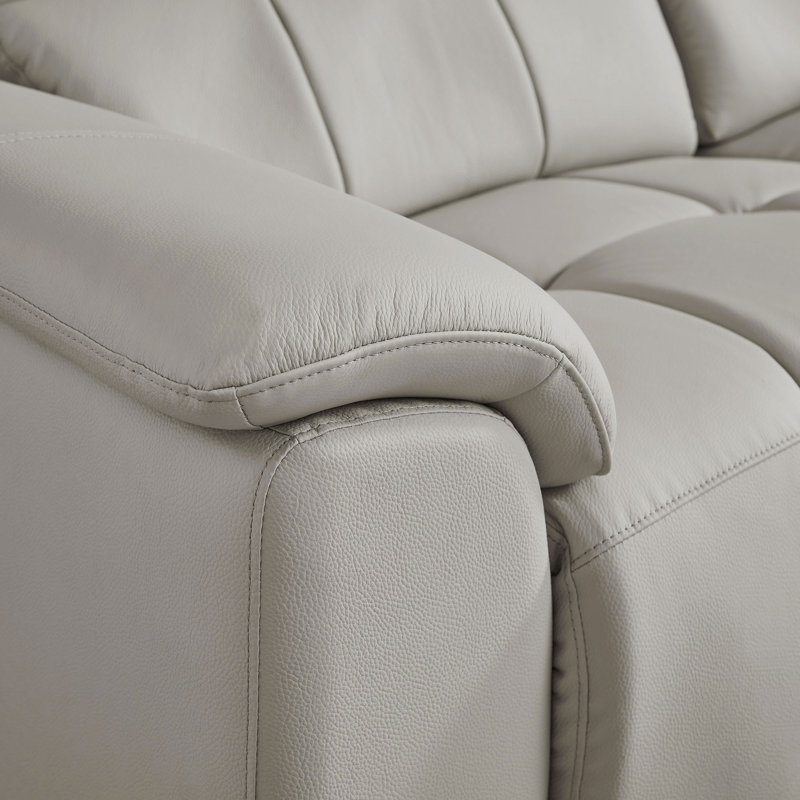 144.87" Genuine Leather Power Reclining Sectional With USB Port, Left Hand Facing, Gray Genuine Leather