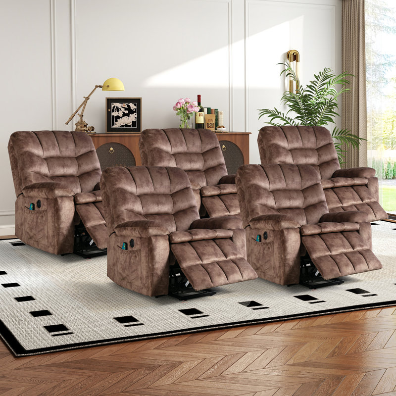 39.4" W Velvet Super Soft Oversize Power Lift Assist Recliner Chair With Massage Heating & Dual Hidden Cupholders & USB