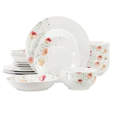 Porcelain Dinnerware Set, Floral White Plates And Bowls Set, Microwave And Dishwasher Safe Dish Set