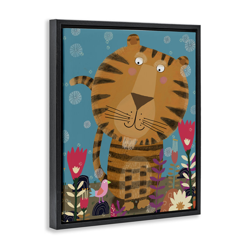 Cadre flottant Boho Tiger & Flowers, design par Carla Daly, H 31 po x l 25 po, Cadre flottant noir de jais