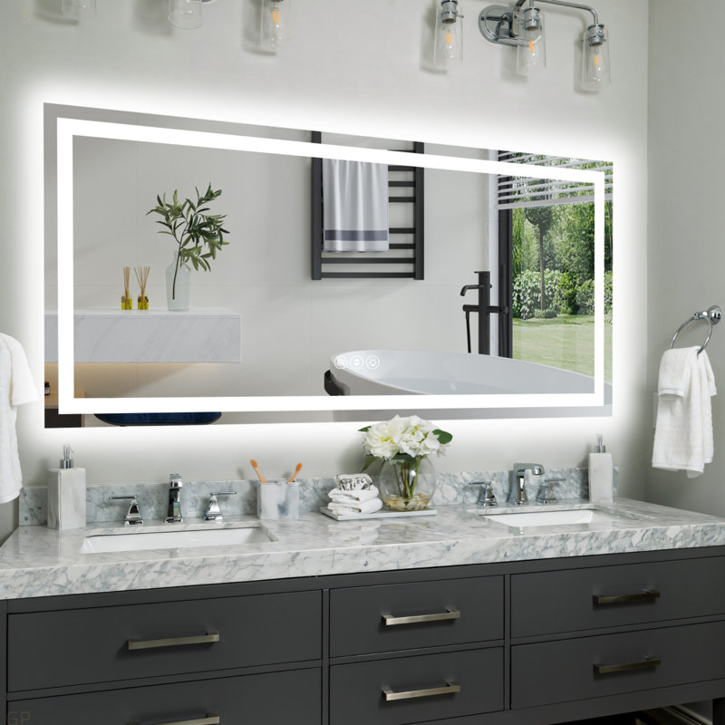 Miroir de salle de bain 77 po x 36 po à DEL sans cadre, miroir intelligent, 36,03 po x 77,03 po, Rectangulaire