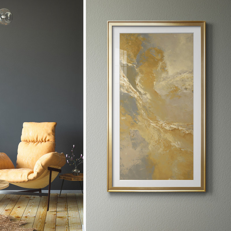 " Gold Rush ", 14.5" H x 26.5" W x 1.5" D, Gold Framed Paper, White