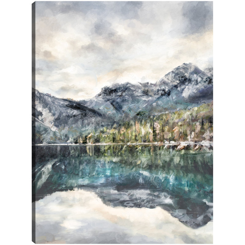Lake Reflections Blue and Green Landscape Canvas Art Print