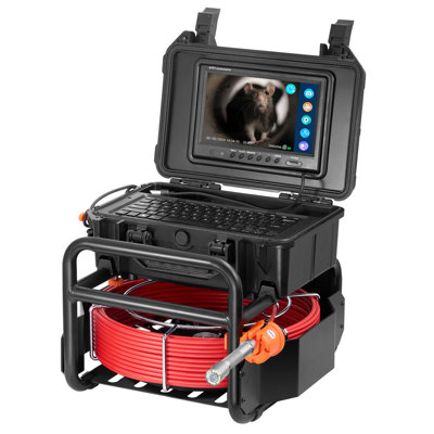Sewer Camera, 98 ft/30m, Self-Leveling Drain Camera with 512Hz Transmitter, Distance Counter, 9" Screen 1080P HD Snake Plumbing Camera with Light-12 LED & 32GB Card for Duct Pipe