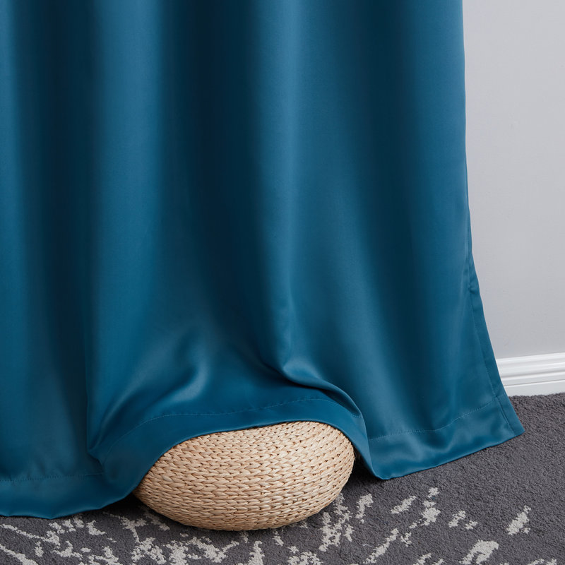 Alis Solid Color 100% Blackout Thermal Grommet Curtain Panels, 52" W x 96" L, Teal Blue