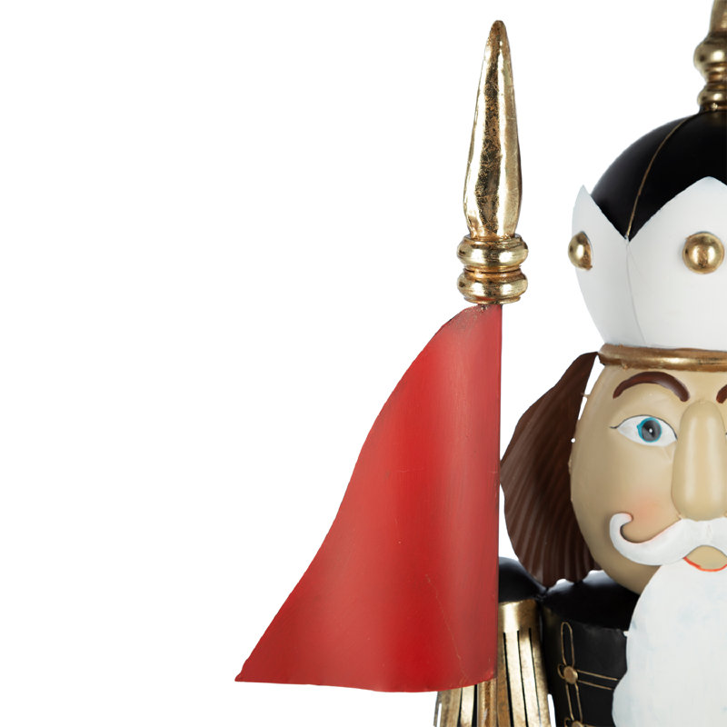 79.9" Traditional Iron Christmas Nutcracker Figurine with Red Flag, Oversized Holiday Decor Accent