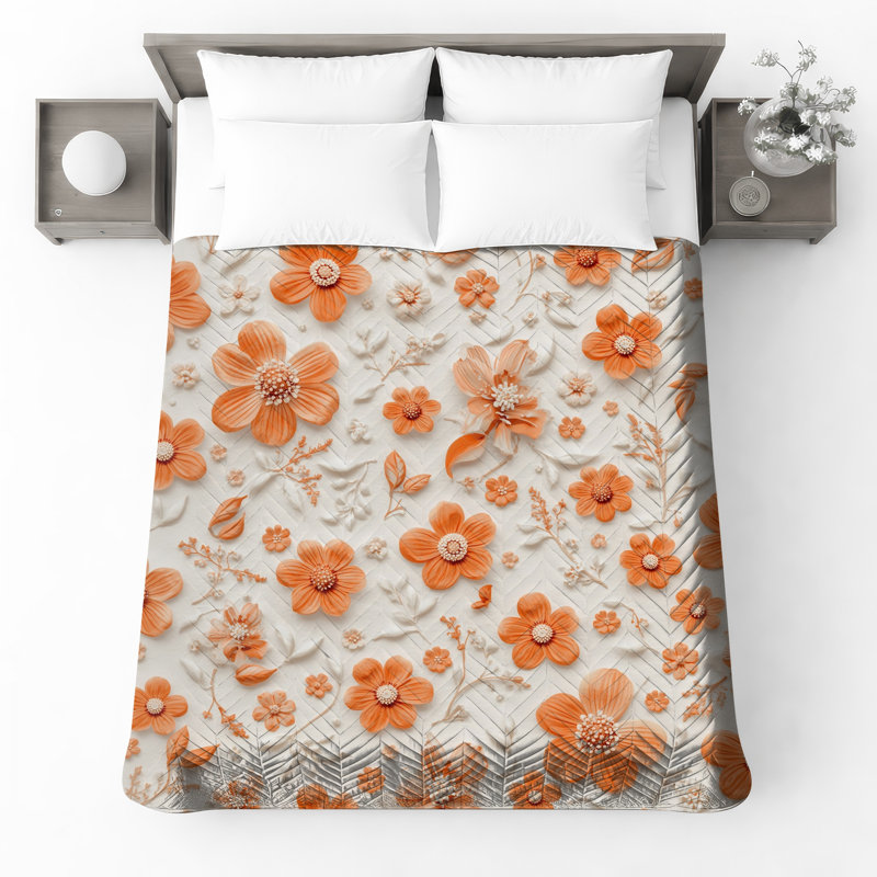 Couvre-lit matelassé à motif floral orange toutes tailles, Twin